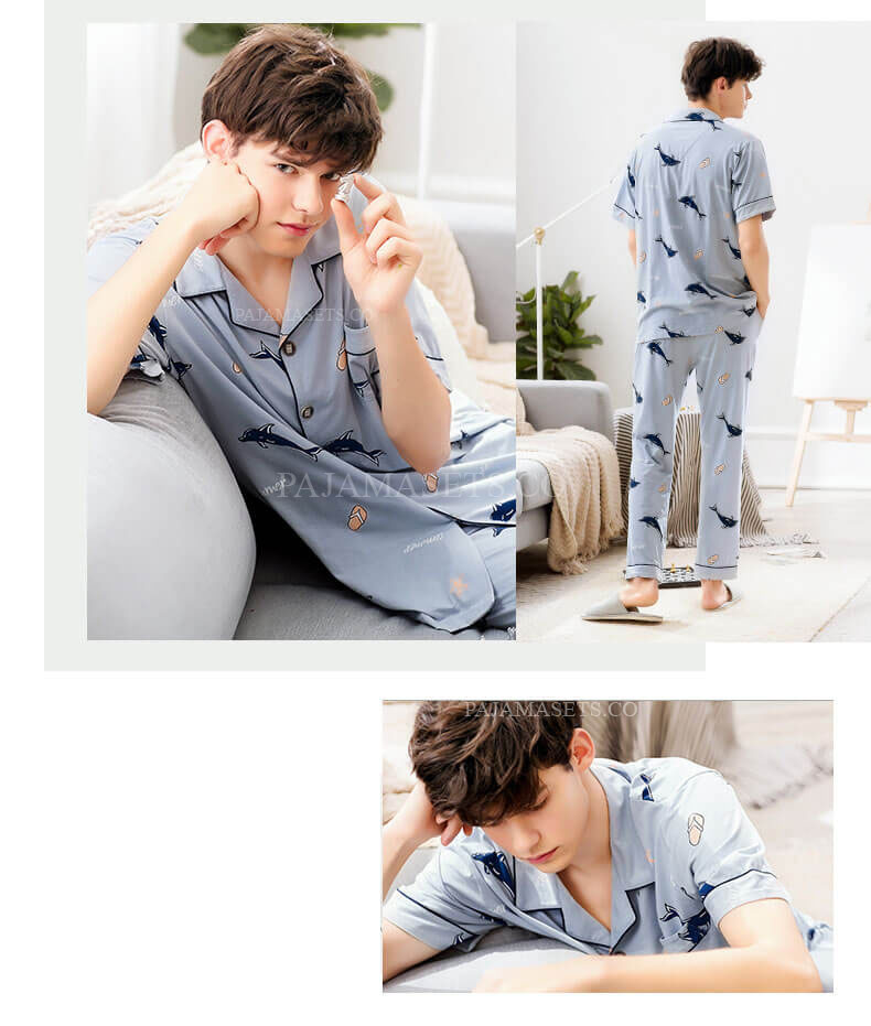 Cartoon printed comfy Men's cotton Pajamas Fashion Design pj set for male