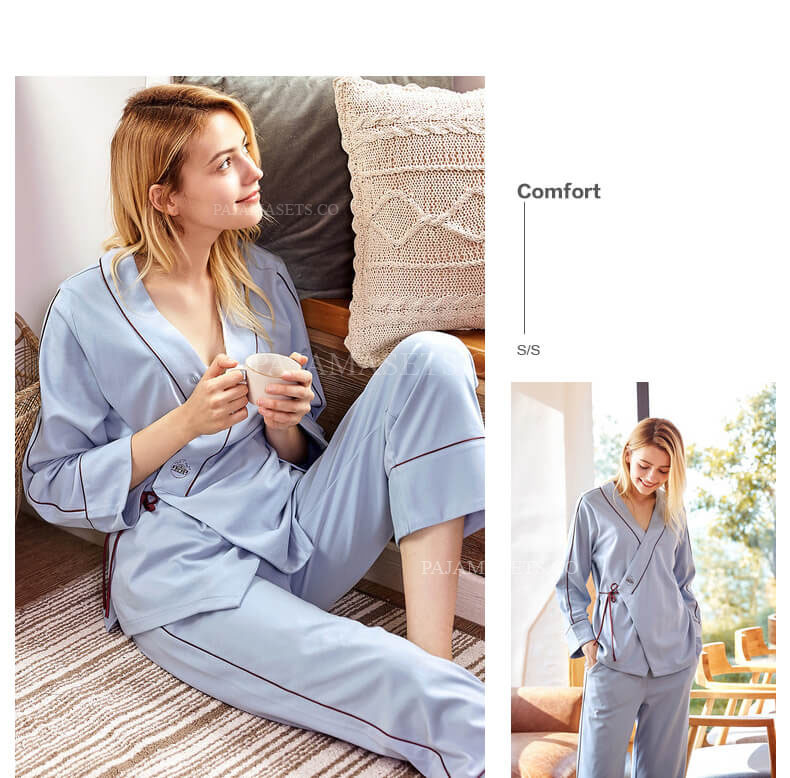 long sleeves ladies' 100% cotton pajama sets for spring and summer ...