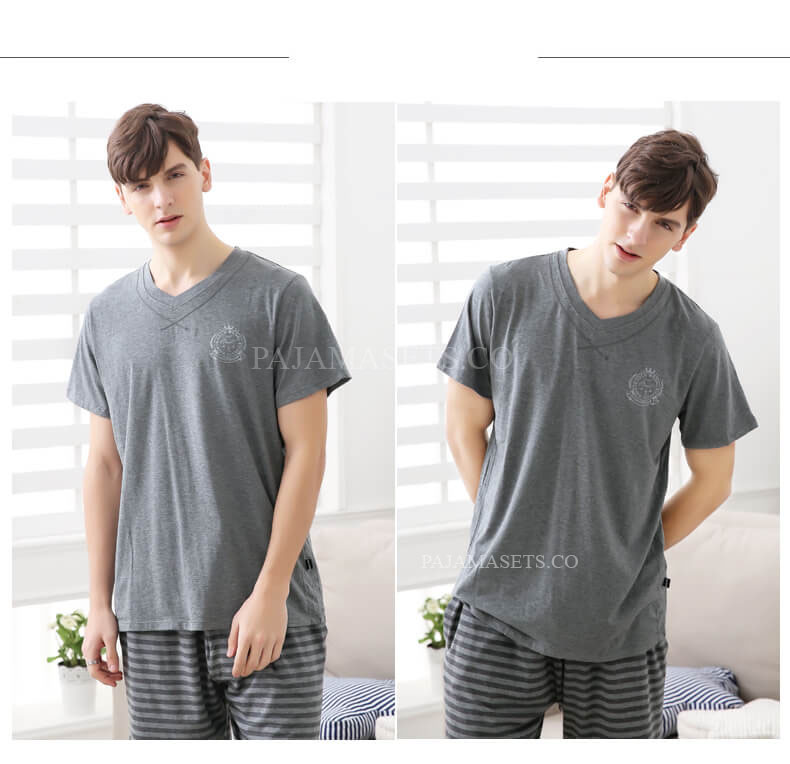 Cotton short sleeved pajama sets male comfy pajamas short sets for men