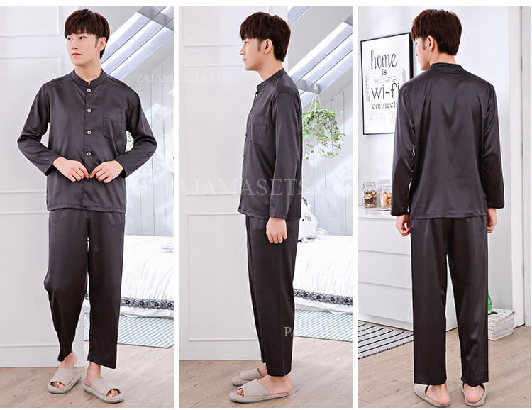 long sleeves casual collar Men's silk pajama sets plus size pyjamas