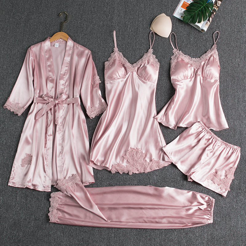 Comfortable & Sexy: Pink Ice Silk Loungewear Set for Women