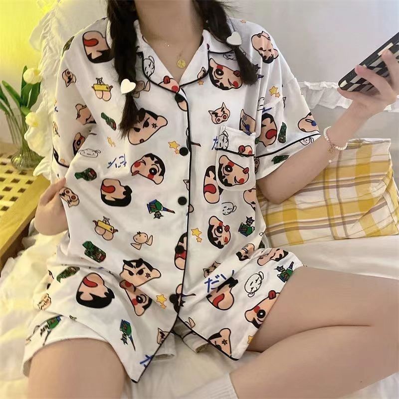 Women's Summer Cartoon Short-Sleeve Pajama Set - Trendy Two-Piece Sleepwear