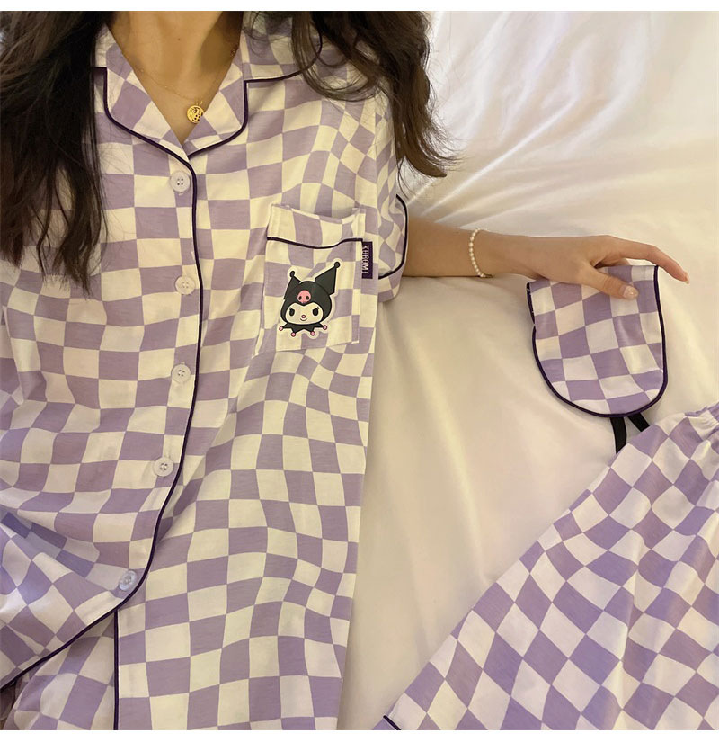 Shop the latest women's summer cartoon short-sleeve pajama set! Made from breathable polyester, this two-piece sleepwear set is perfect for lounging or sleeping in style.