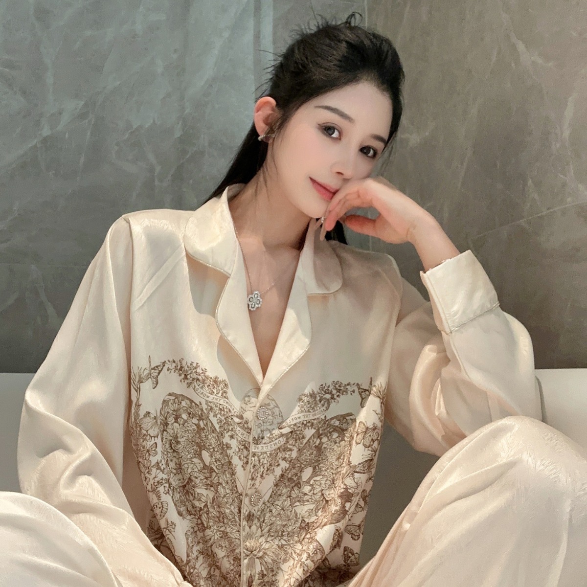 Elevate your at-home experience with our luxurious golden ice silk loungewear set. Crafted with the finest materials and adorned with intricate butterfly details, this set is designed to make you feel pampered. Shop October Butterfly today.